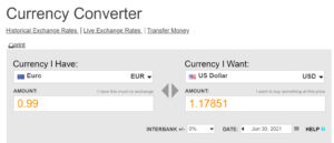 Screenshot OANDA currency converter